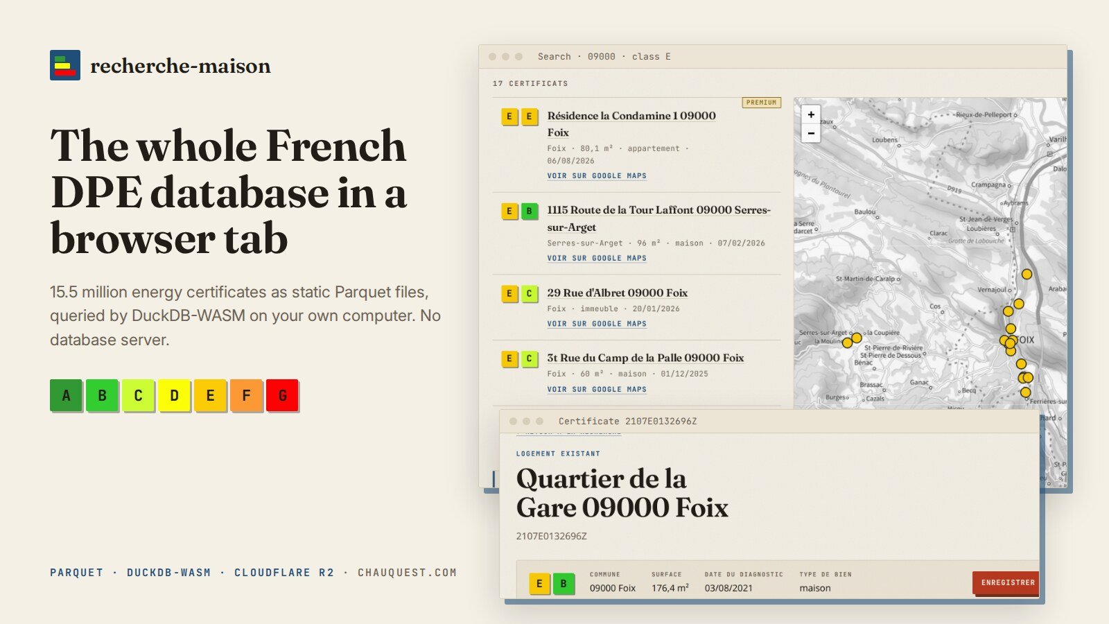 The whole French DPE database in a browser tab : Parquet + DuckDB-WASM, no server
